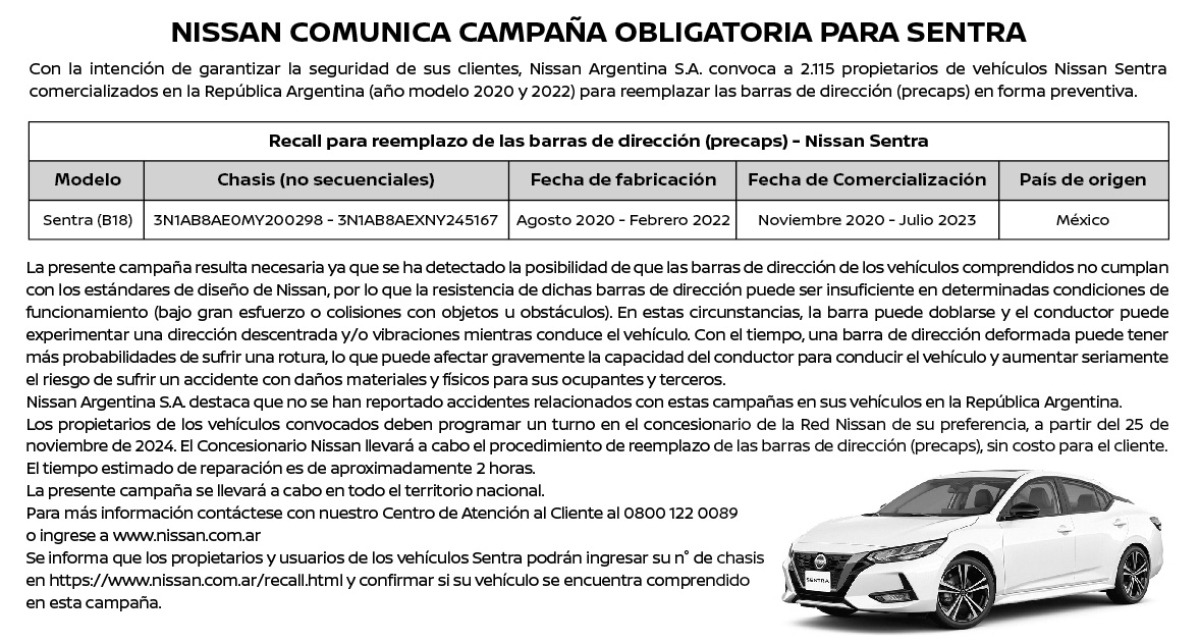 Nissan Sentra Recall 
